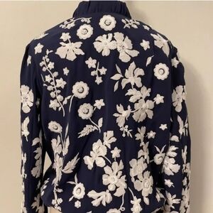 Michael Kors Navy Bomber Jacket with White Floral Embroidery